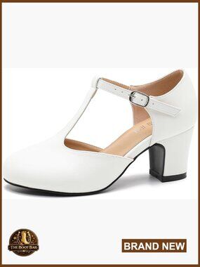T-Strap Mary Jane Pumps Block Heel 2.56 Inch Round Toe Buckle